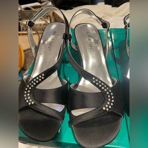 David Tate black satin heels